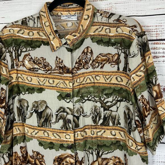 Women's VTG Alfred Dunner Neutral Safari Tropical Print Button Up Blouse 16W - Picture 3 of 5